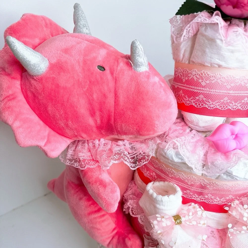 Dinosaur Girl Diaper Cake, Baby Shower Gift